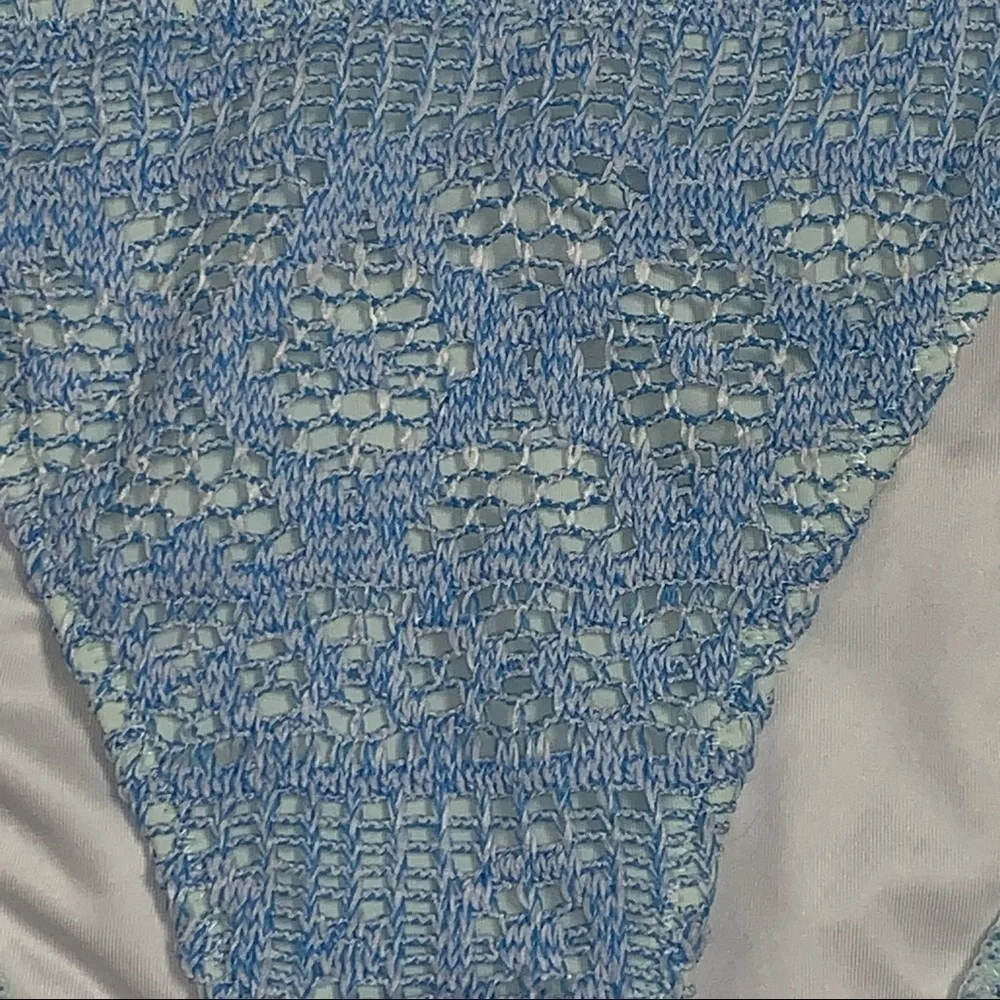 Victoria's Secret Size M Blue Crochet Lace Purple Tassels Bikini Swim Bottom